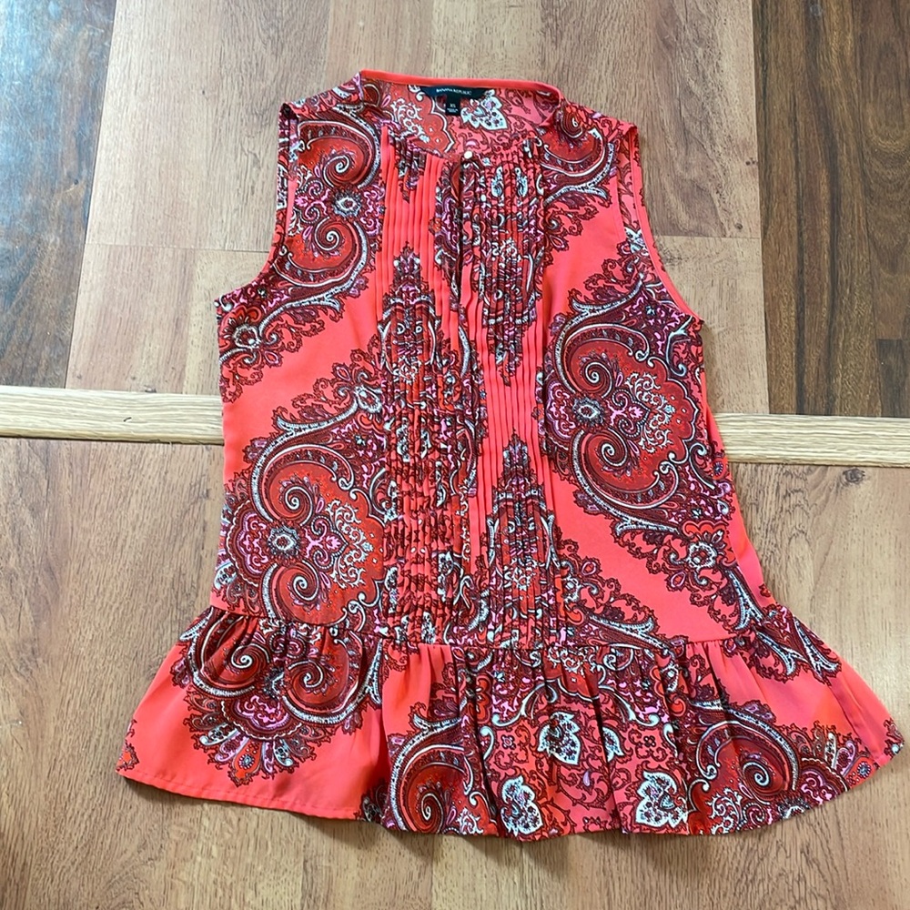 Orange paisley ruffle tank
